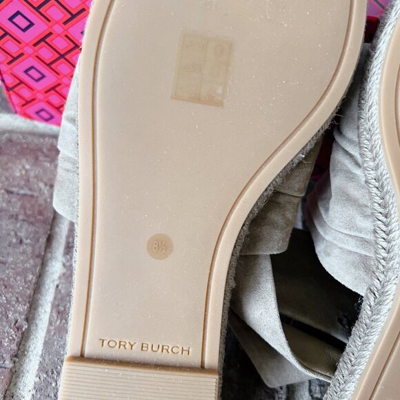 TORY BURCH Gathered Slingback ESPADRILLE Thong SANDAL NEUTRAL SUEDE US 8.5 - Picture 8 of 9
